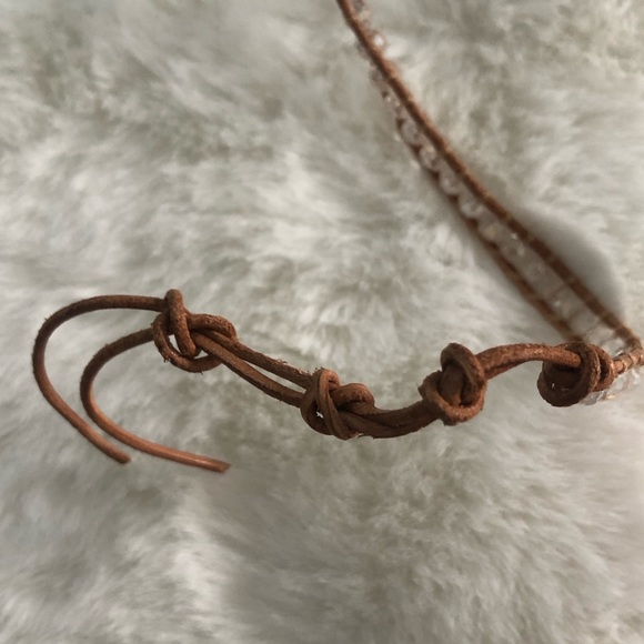 NWOT Victoria Emerson White Crystal/Tan Leather Wrap Bracelet - Picture 3 of 6